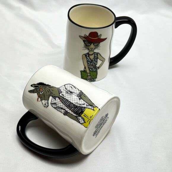 Signatures Housewares Stoneware Hipster Animal Coffee/Tea Cups Donkey & Tigress - Picture 5 of 9
